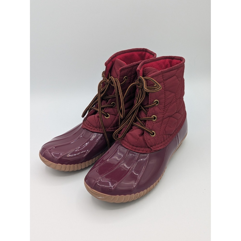 Yoki Quilted Duck Boots Size 8 Burgundy Winter Rainy Day Waterproof Ankle Boots